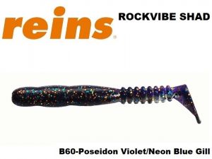 REINS Rockvibe Shad 2" #B60 Poseidon Violet/Neon Blue Gill