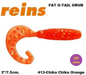 REINS Fat G Tail Crub 3" 7.5cm 12pcs. #413 Chika Chika Orange